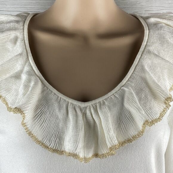 Chaps Sweater Glittery Trim Ruffled - Picture 2 of 12